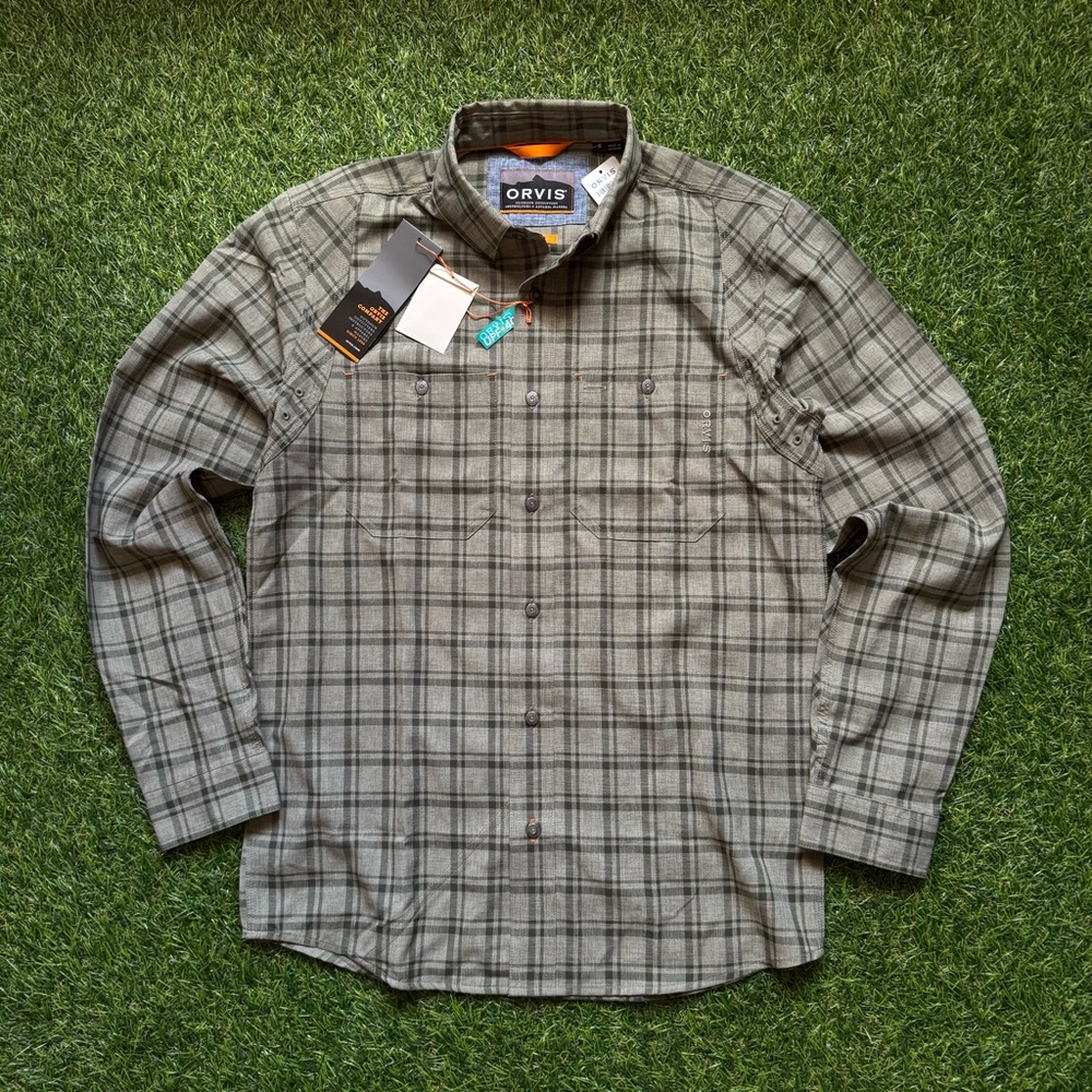 Orvis Tech Chambray Plaid Workshirt Mens Small Outdoor Fishing Active Fit NWT